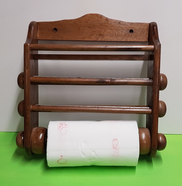 Porta scottex in legno decorato a mano con posto per 3 rotoli